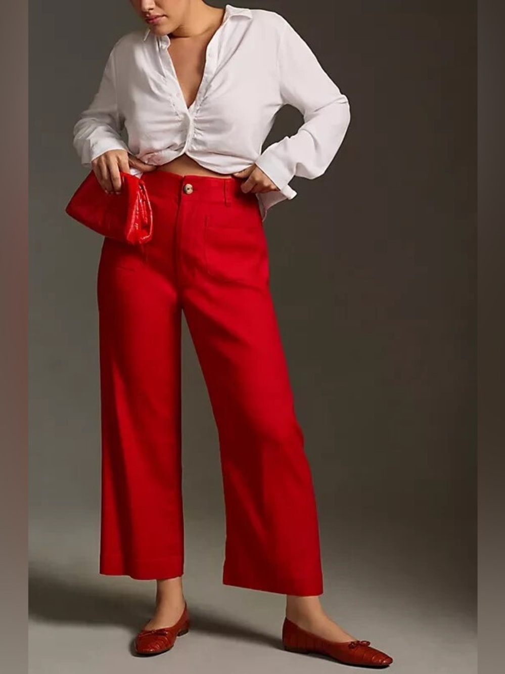 Anthropologie Colette Linen Pants Crop Wide Leg Red/orange Maeve